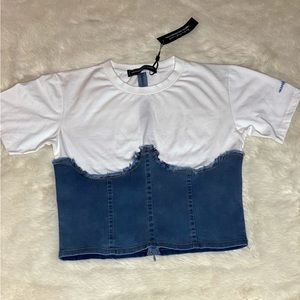 T-shirt with denim corset